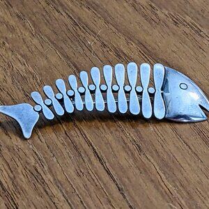 Stunning Vintage Mexican 925 Silver FISH SKELETON Pin Brooch - Eagle 3 Mark